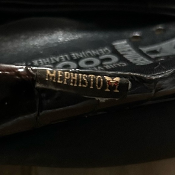 Mephisto Slides Women Black Patent Leather Crocometal Croc Print Mules Shoes 7.5 - Picture 3 of 9